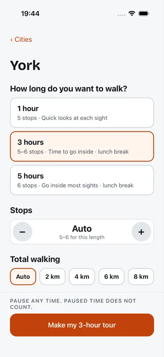 Pick a length, the number of stops and how far you want to walk.