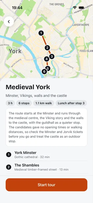 The route on Apple Maps, with a note from the guide.
